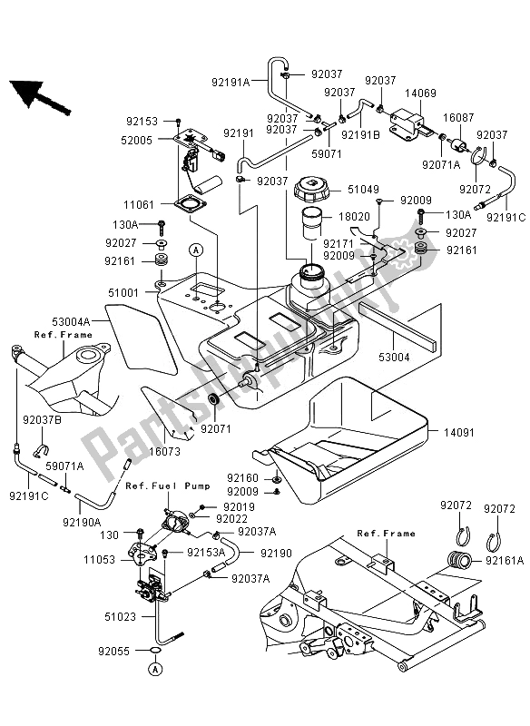 All parts for the Fuel Tank of the Kawasaki KVF 650 4X4 2007