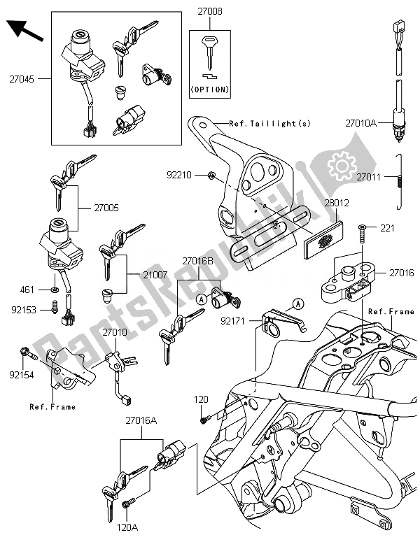 All parts for the Ignition Switch of the Kawasaki W 800 2014