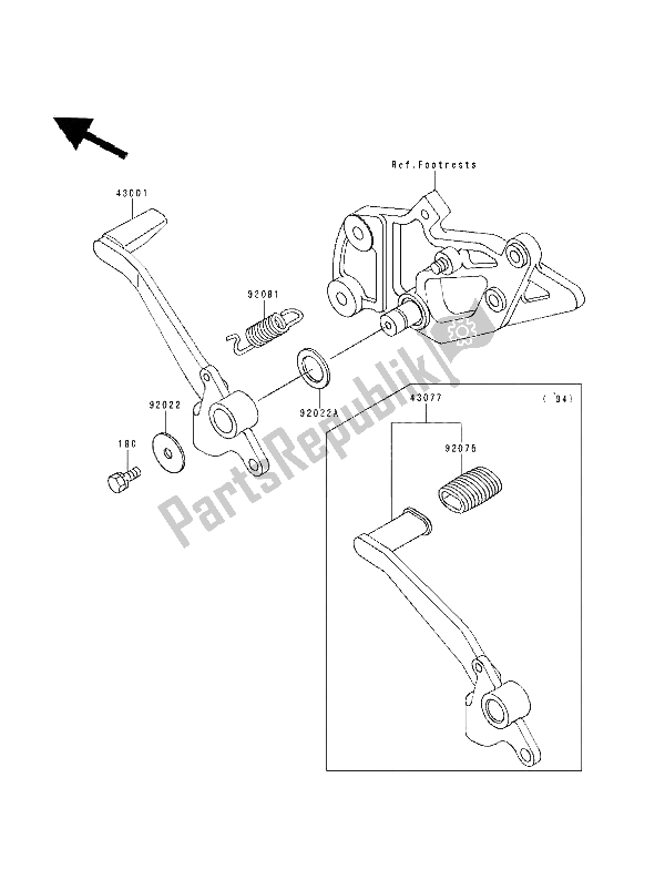 Tutte le parti per il Pedale Del Freno del Kawasaki GPZ 500S 1994