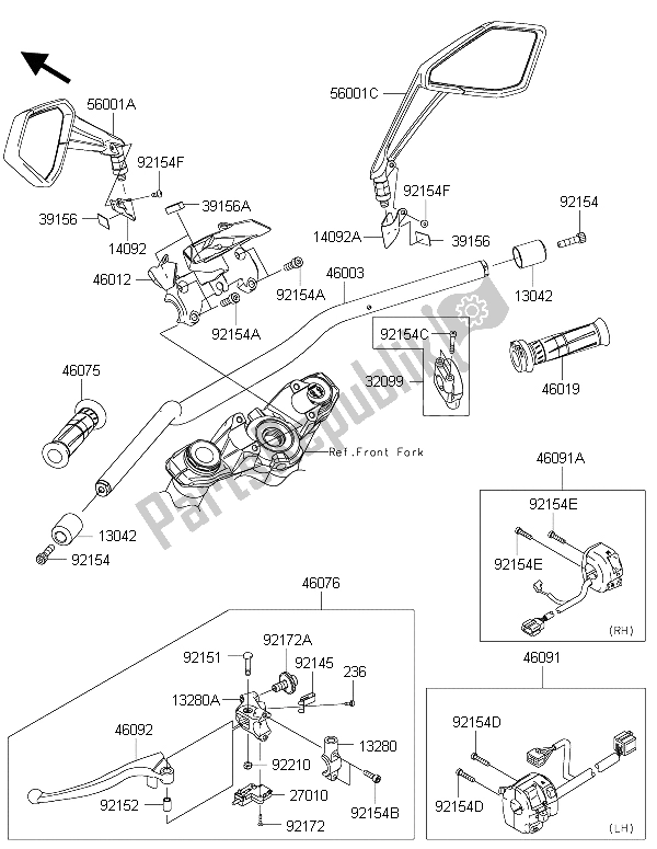 Toutes les pièces pour le Guidon du Kawasaki Z 1000 2015