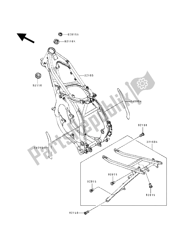 All parts for the Frame of the Kawasaki KX 125 1992