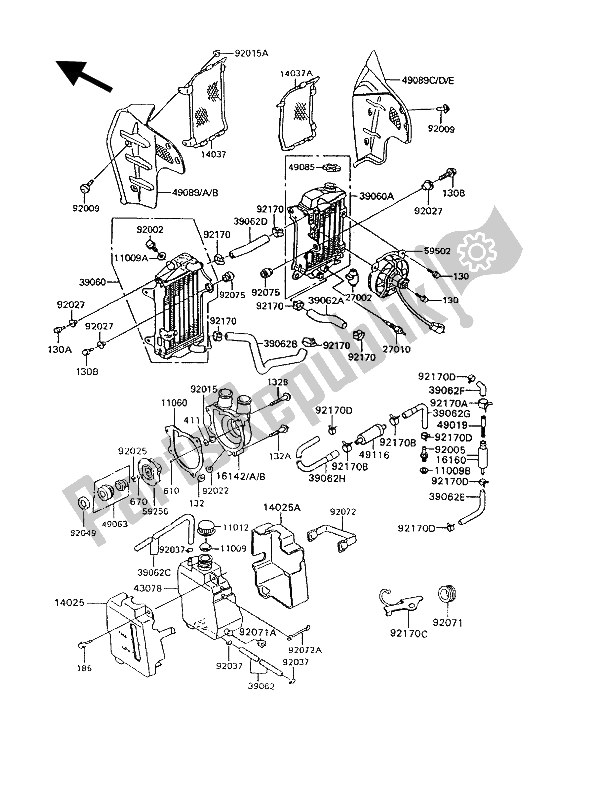 Alle onderdelen voor de Radiator van de Kawasaki KLR 600 1991