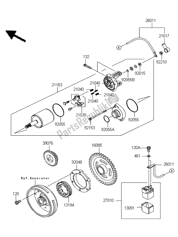 All parts for the Starter Motor of the Kawasaki KFX 700 2011