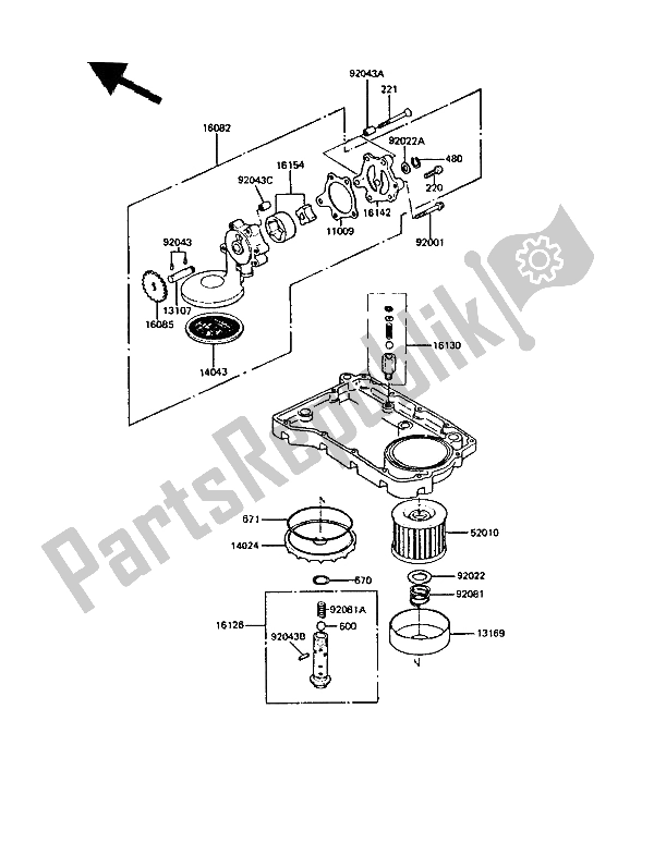 All parts for the Oil Pump of the Kawasaki GPZ 550 1985