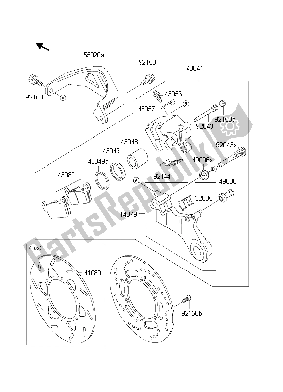 All parts for the Rear Brake of the Kawasaki KLX 300R 2002