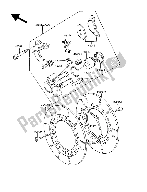 Tutte le parti per il Freno Anteriore del Kawasaki GPZ 305 Belt Drive 1986