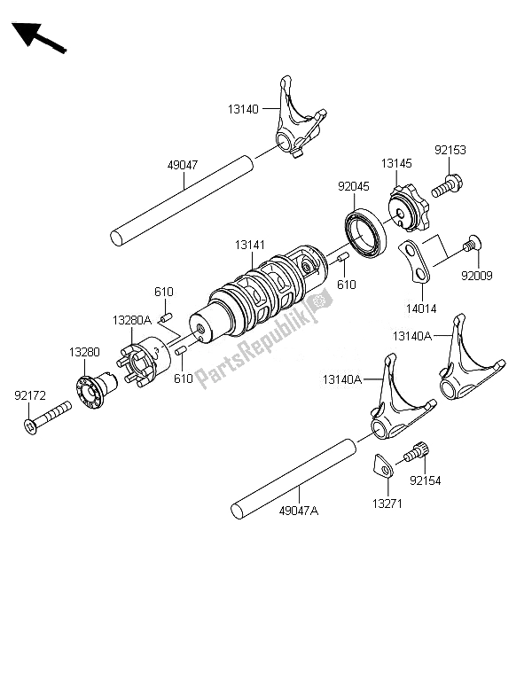 All parts for the Gear Change Drum & Shift Fork(s) of the Kawasaki ER 6N ABS 650 2014