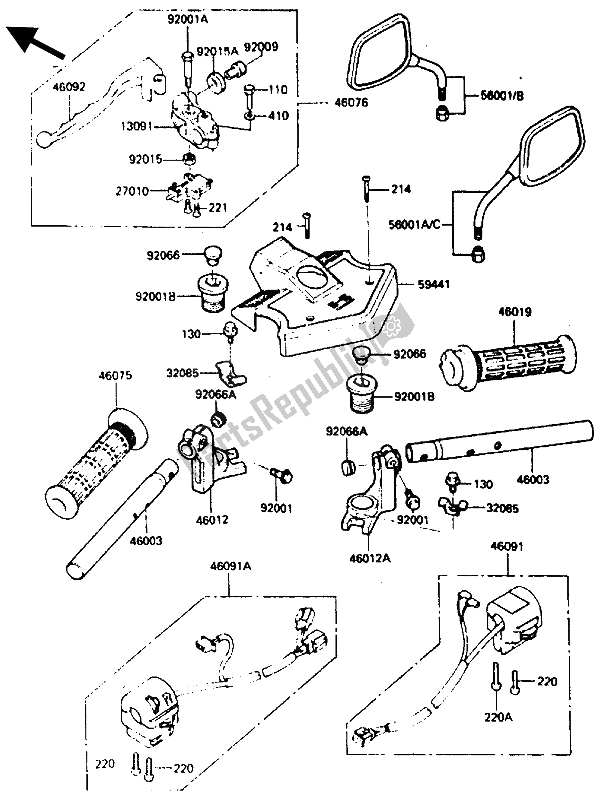 All parts for the Handlebar of the Kawasaki ZX 400 1987