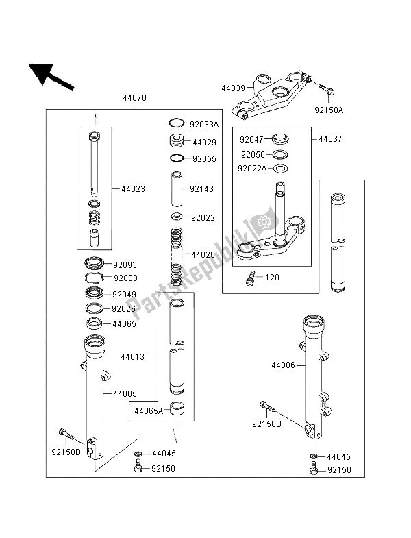 Toutes les pièces pour le Fourche Avant du Kawasaki GPZ 500S UK 1996