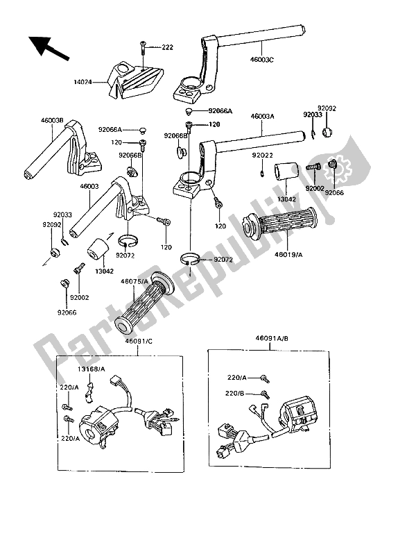 All parts for the Handlebar of the Kawasaki 1000 GTR 1992