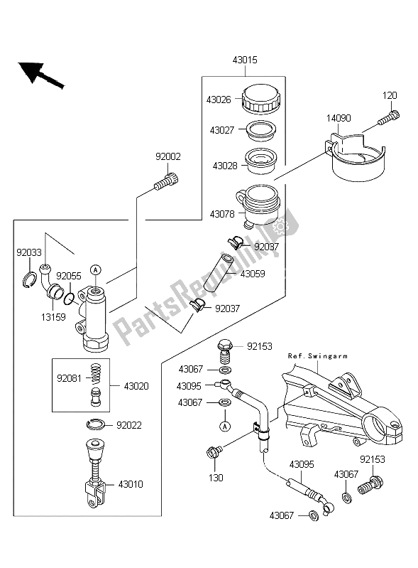 Todas as partes de Cilindro Mestre Traseiro do Kawasaki ZRX 1200R 2004