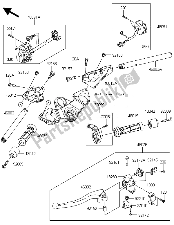All parts for the Handlebar of the Kawasaki ZX 1000 SX ABS 2014
