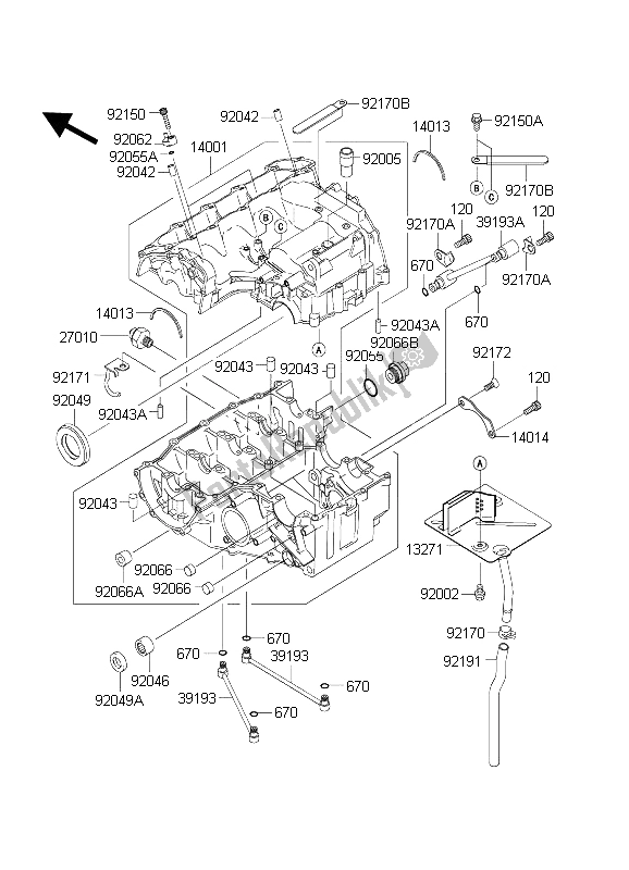 All parts for the Crankcase of the Kawasaki Ninja ZX 6R 600 2004