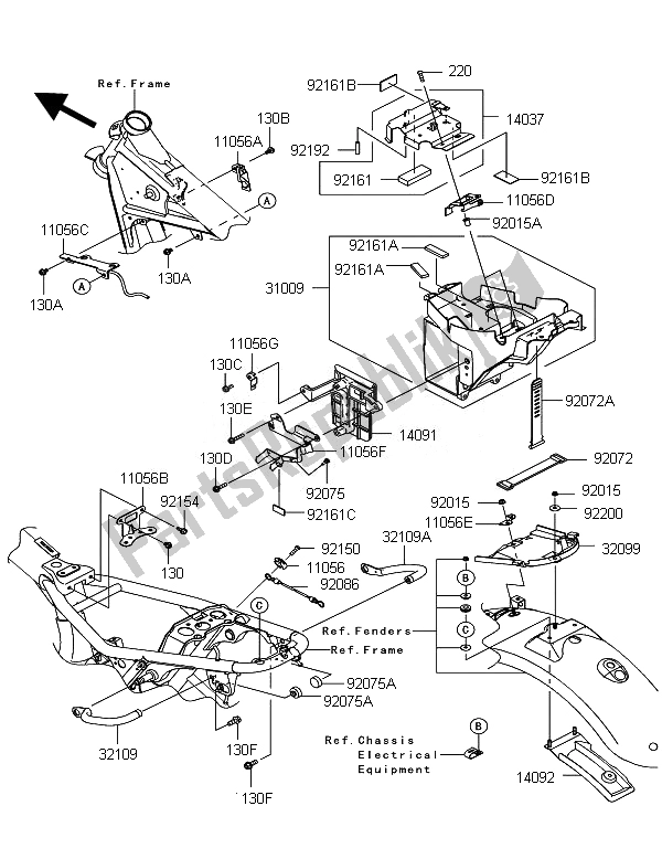 Alle onderdelen voor de Frame Hulpstukken van de Kawasaki W 800 2011