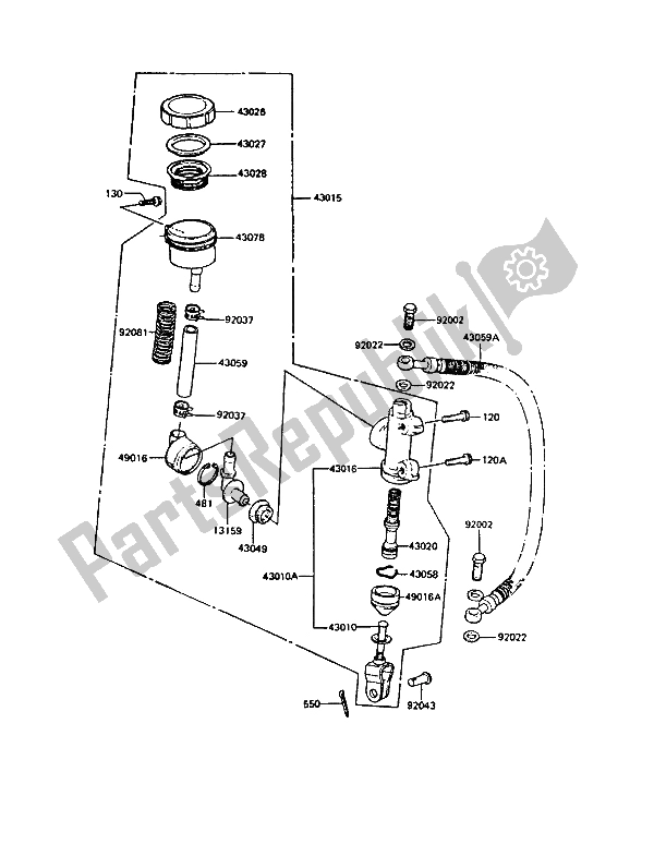 All parts for the Rear Master Cylinder of the Kawasaki GPZ 550 1986