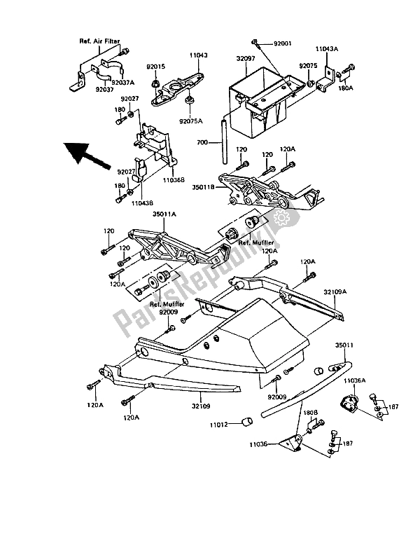 Tutte le parti per il Custodia Della Batteria del Kawasaki GPZ 550 1987