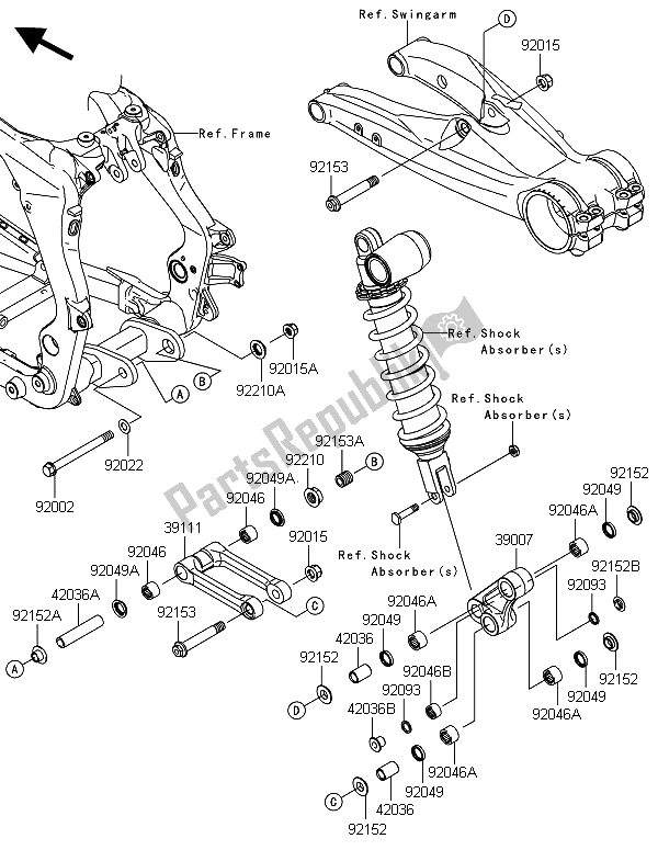 All parts for the Rear Suspension of the Kawasaki KFX 450R 2013