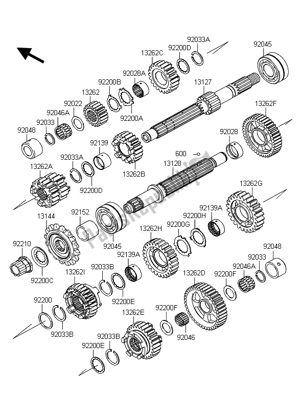 All parts for the Transmission of the Kawasaki Z 1000 ABS 2010