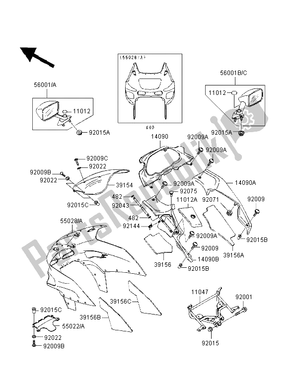 Tutte le parti per il Cuffia del Kawasaki ZZ R 600 1997