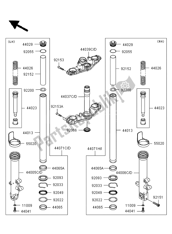 Wszystkie części do Przedni Widelec Kawasaki ER 6F 650 2006