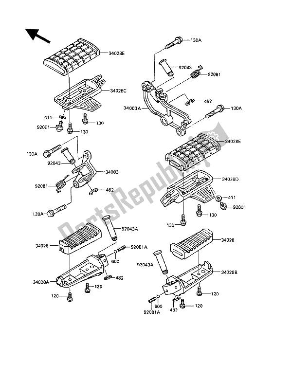 All parts for the Footrests of the Kawasaki VN 750 Twin 1987