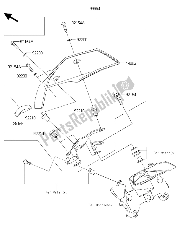 All parts for the Accessory (meter Cover) of the Kawasaki Z 1000 ABS 2015