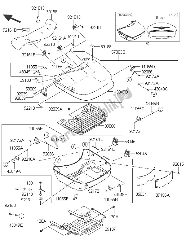 All parts for the Saddlebags (trunk) of the Kawasaki Vulcan 1700 Voyager ABS 2016