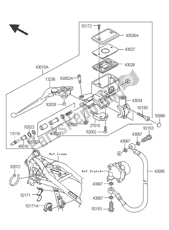 Alle onderdelen voor de Koppeling Hoofdremcilinder van de Kawasaki VN 1600 Mean Streak 2005