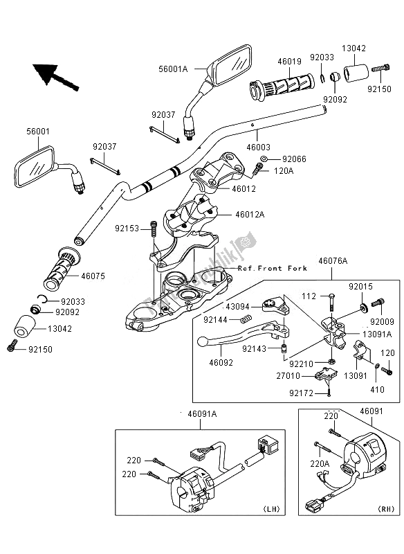 All parts for the Handlebar of the Kawasaki Versys ABS 650 2007