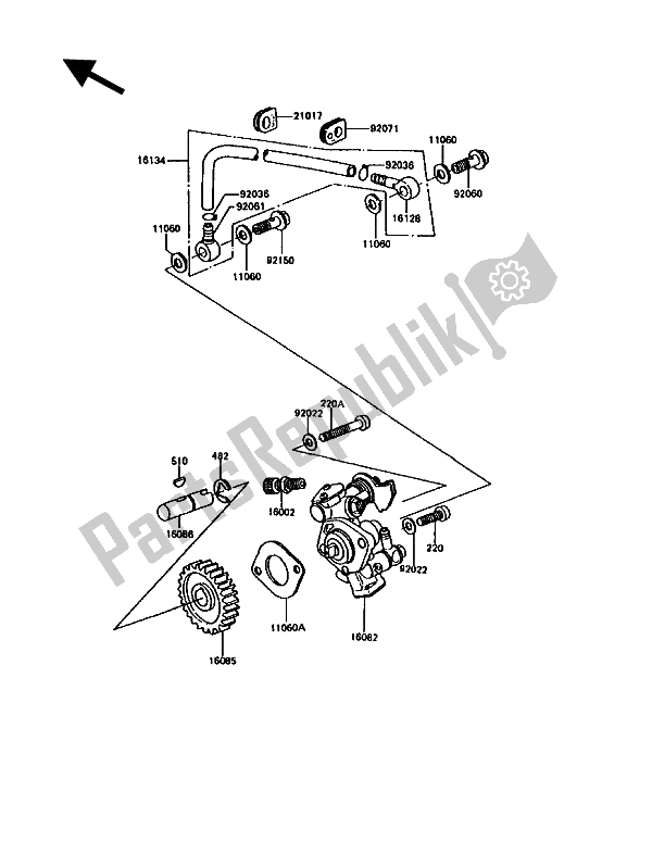 All parts for the Oil Pump of the Kawasaki KE 100 1994