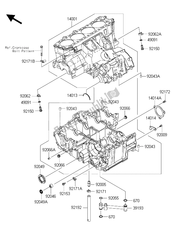 All parts for the Crankcase of the Kawasaki ZZR 1400 ABS 2015