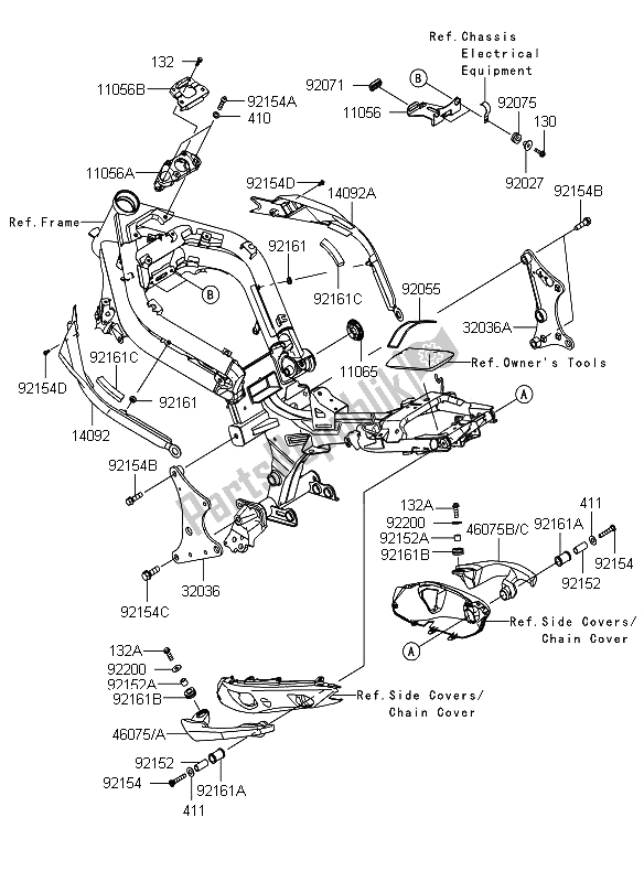 Tutte le parti per il Montaggi Della Struttura del Kawasaki ER 6N ABS 650 2012