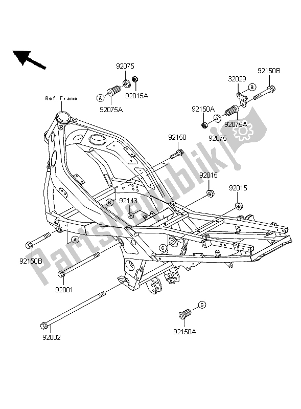 Alle onderdelen voor de Motorsteun van de Kawasaki ZZR 600 2004