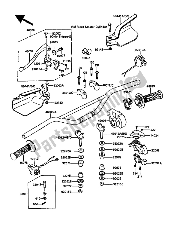 All parts for the Handlebar of the Kawasaki KDX 200 1988