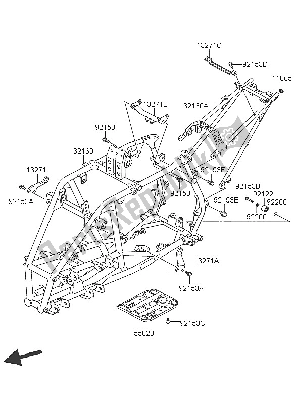 All parts for the Frame of the Kawasaki KFX 400 2005