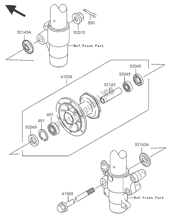 All parts for the Front Hub of the Kawasaki KX 85 SW LW 2005