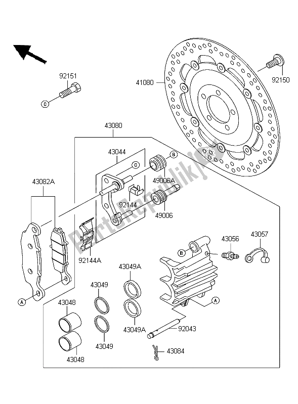 All parts for the Front Brake of the Kawasaki W 650 2004