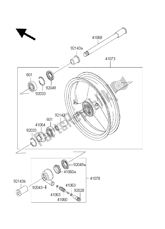 All parts for the Front Hub of the Kawasaki ZRX 1200S 2001