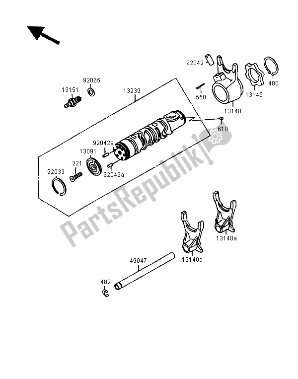 All parts for the Gear Change Drum & Shift Fork of the Kawasaki GPX 600R 1997