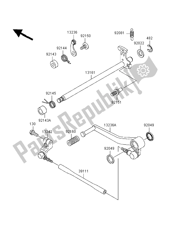 All parts for the Gear Change Mechanism of the Kawasaki Ninja ZX 6R 600 1998