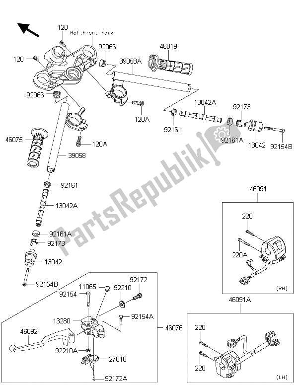 All parts for the Handlebar of the Kawasaki Ninja 250 SL 2015