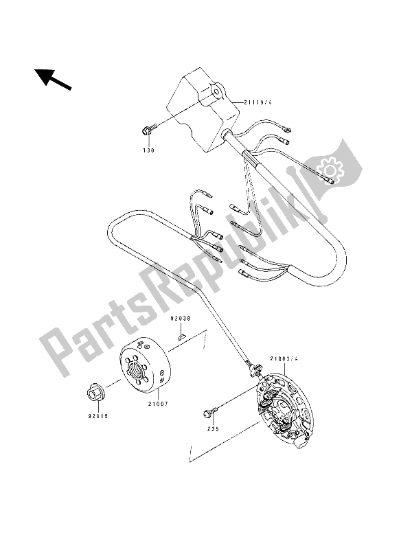 All parts for the Generator of the Kawasaki KX 250 1990