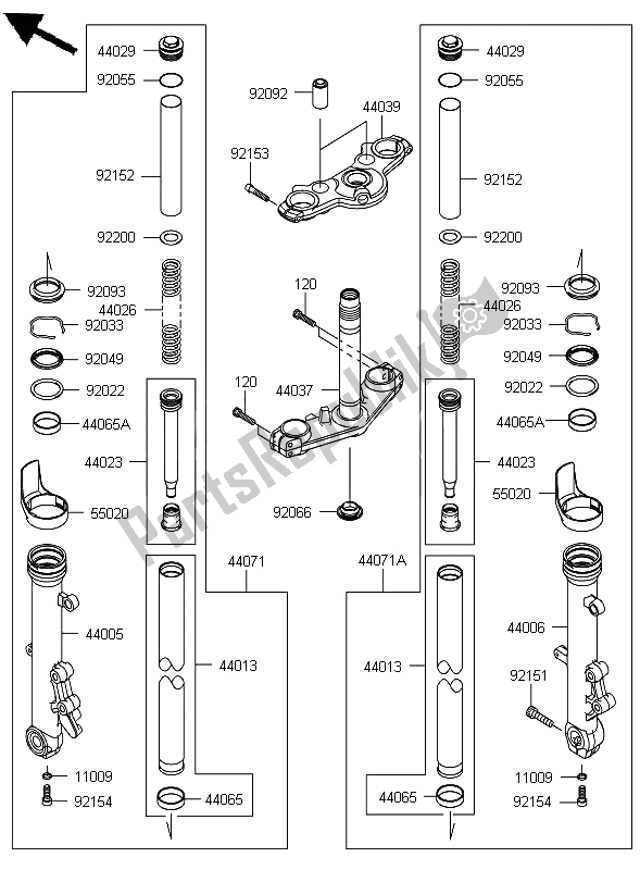 All parts for the Front Fork of the Kawasaki ER 6F 650 2012