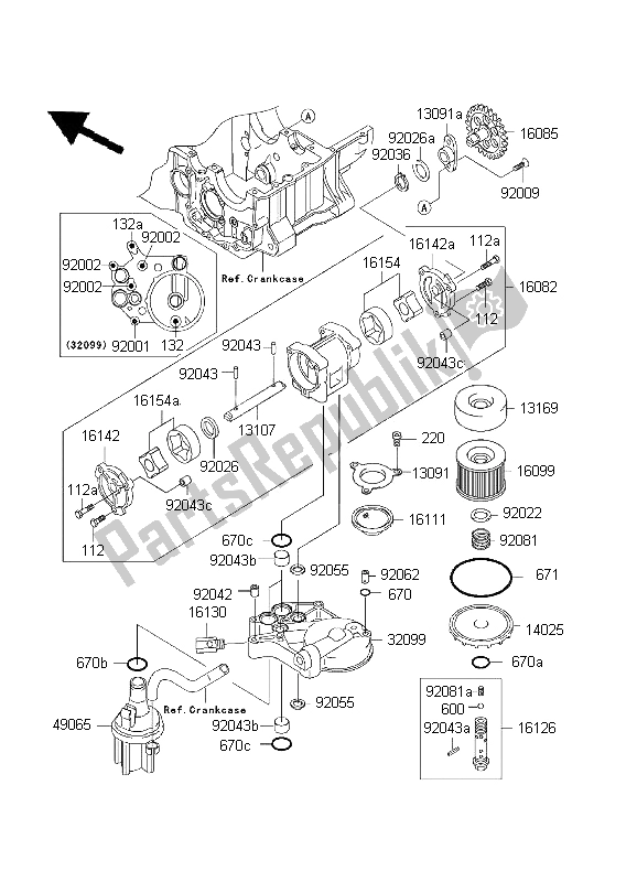 All parts for the Oil Pump of the Kawasaki ZRX 1200 2001