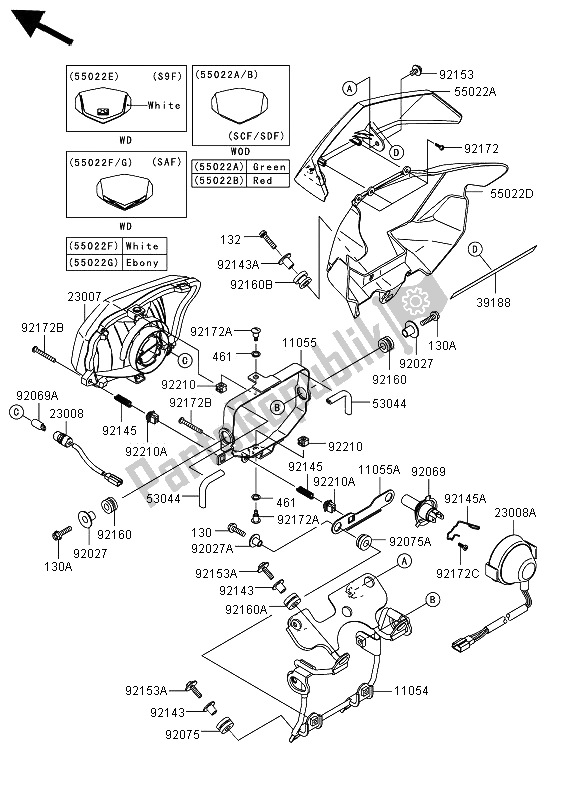 Tutte le parti per il Faro del Kawasaki KLX 250 2013