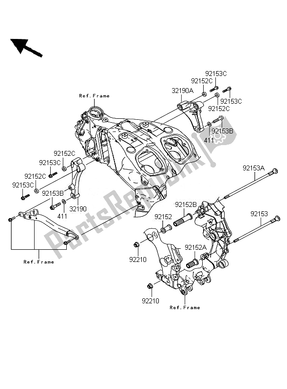 All parts for the Engine Mount of the Kawasaki ZZR 1400 ABS 2007