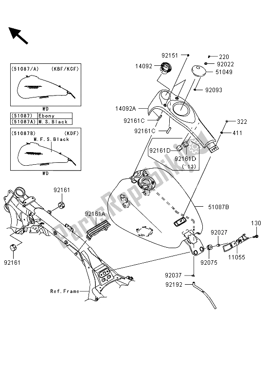 Toutes les pièces pour le Réservoir D'essence du Kawasaki VN 1700 Voyager Custom ABS 2013