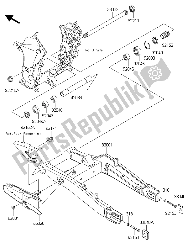 Toutes les pièces pour le Bras Oscillant du Kawasaki Versys 1000 2015