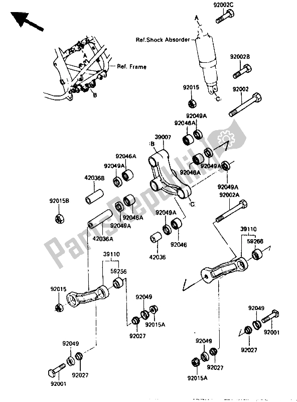 Alle onderdelen voor de Suspensie van de Kawasaki GPZ 750 1987