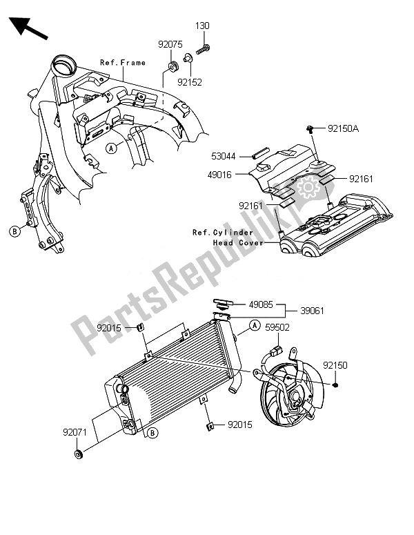 All parts for the Radiator of the Kawasaki ER 6N 650 2014